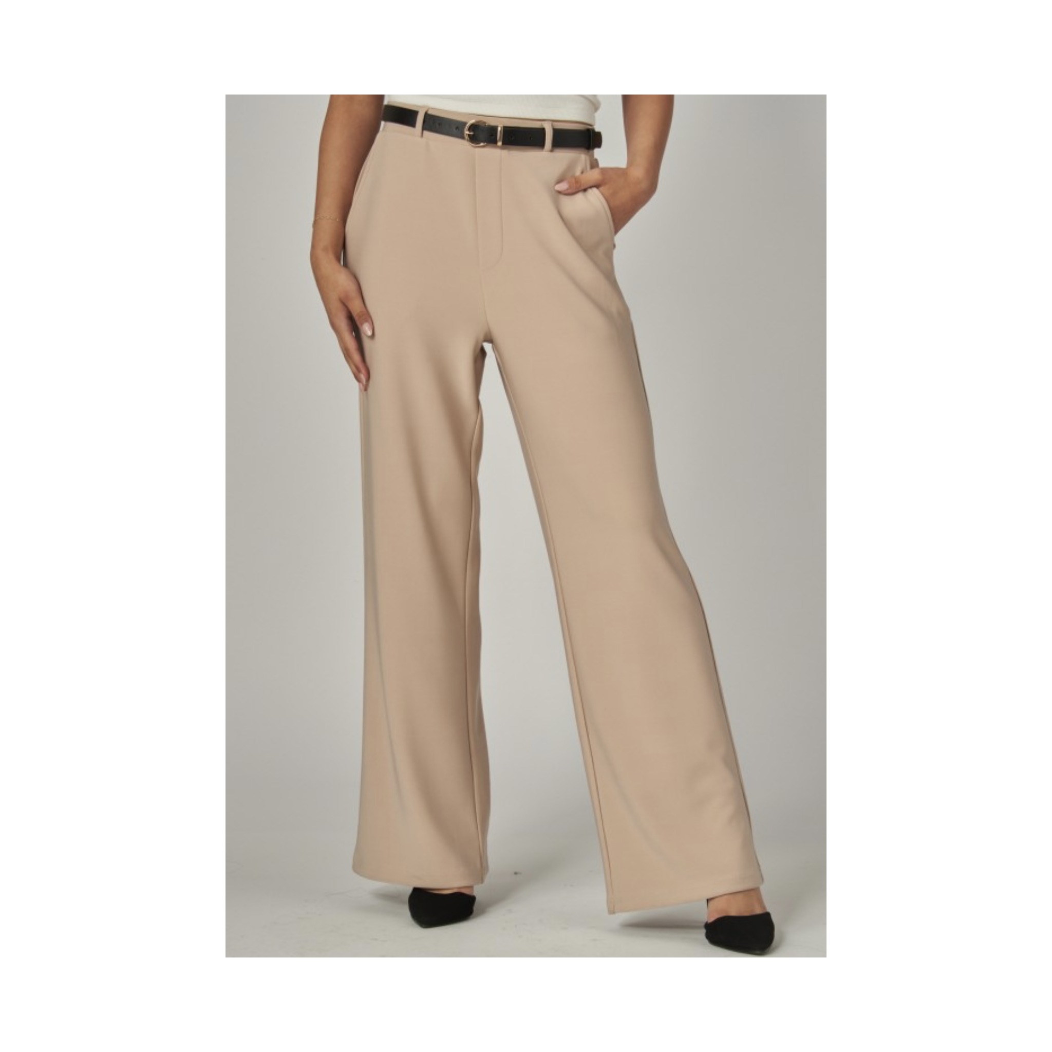 Khaki High Rise Belted Pant