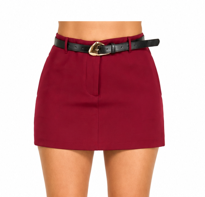 Wine Belted Skort