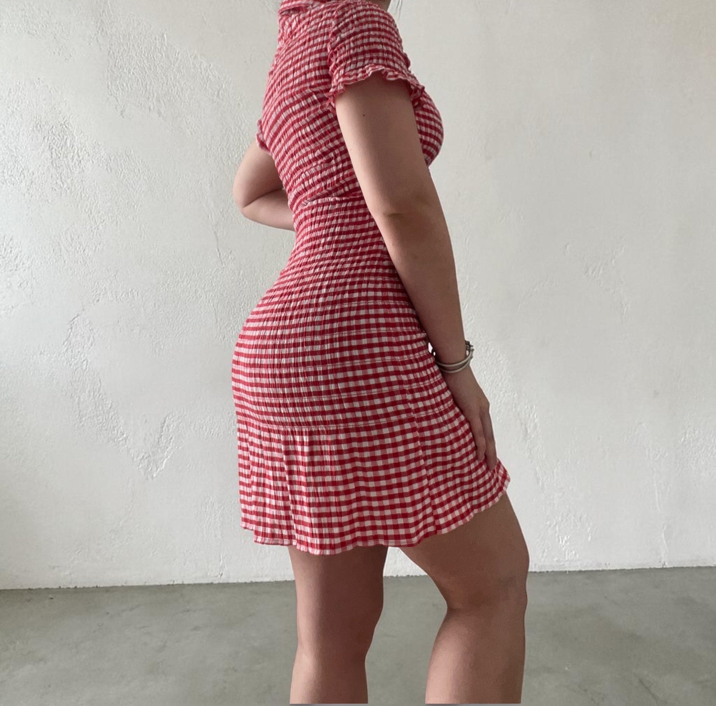Red gingham collared dress