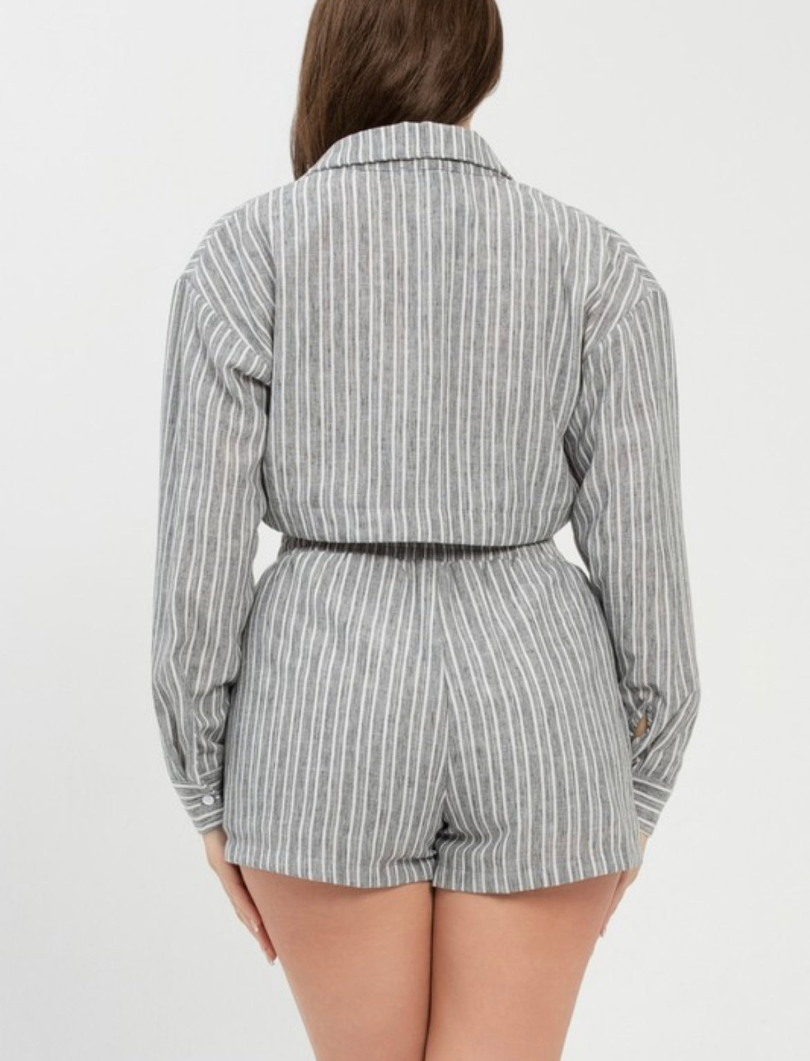 Gray Stripes Shorts Set