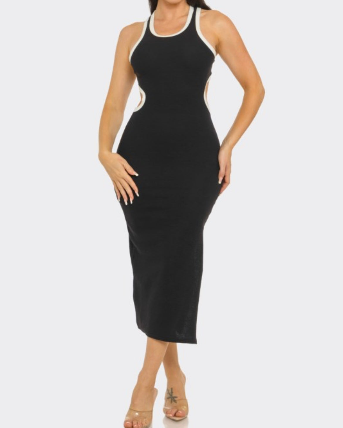 Black Open Back Midi Dress
