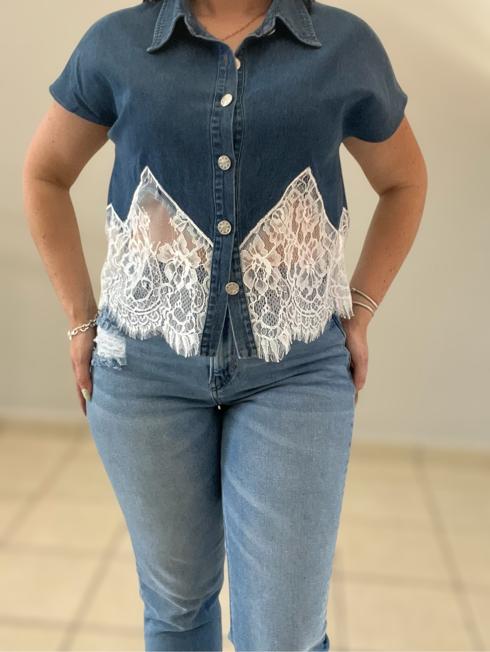 Denim Lace Top