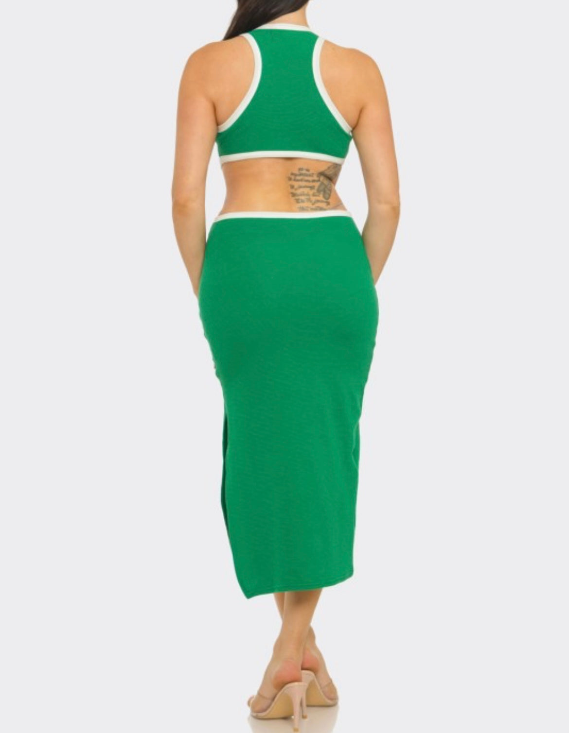 Green Open Back Midi Dress