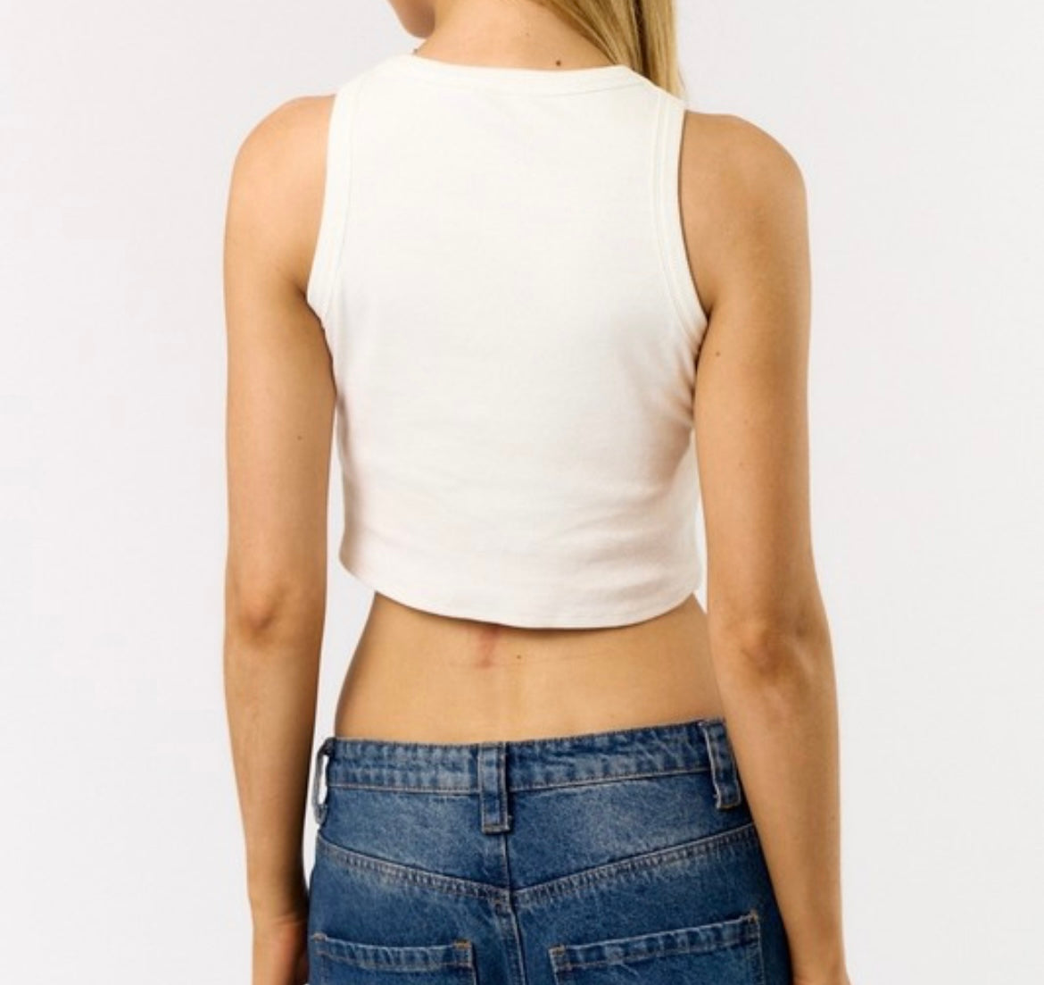 White Ribbed Basic Top