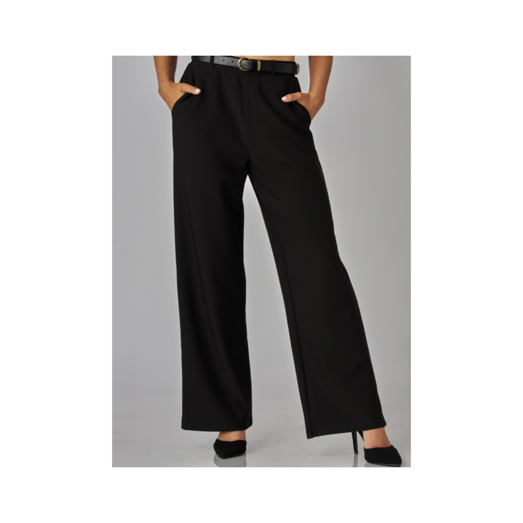 Black High Rise Belted Pant