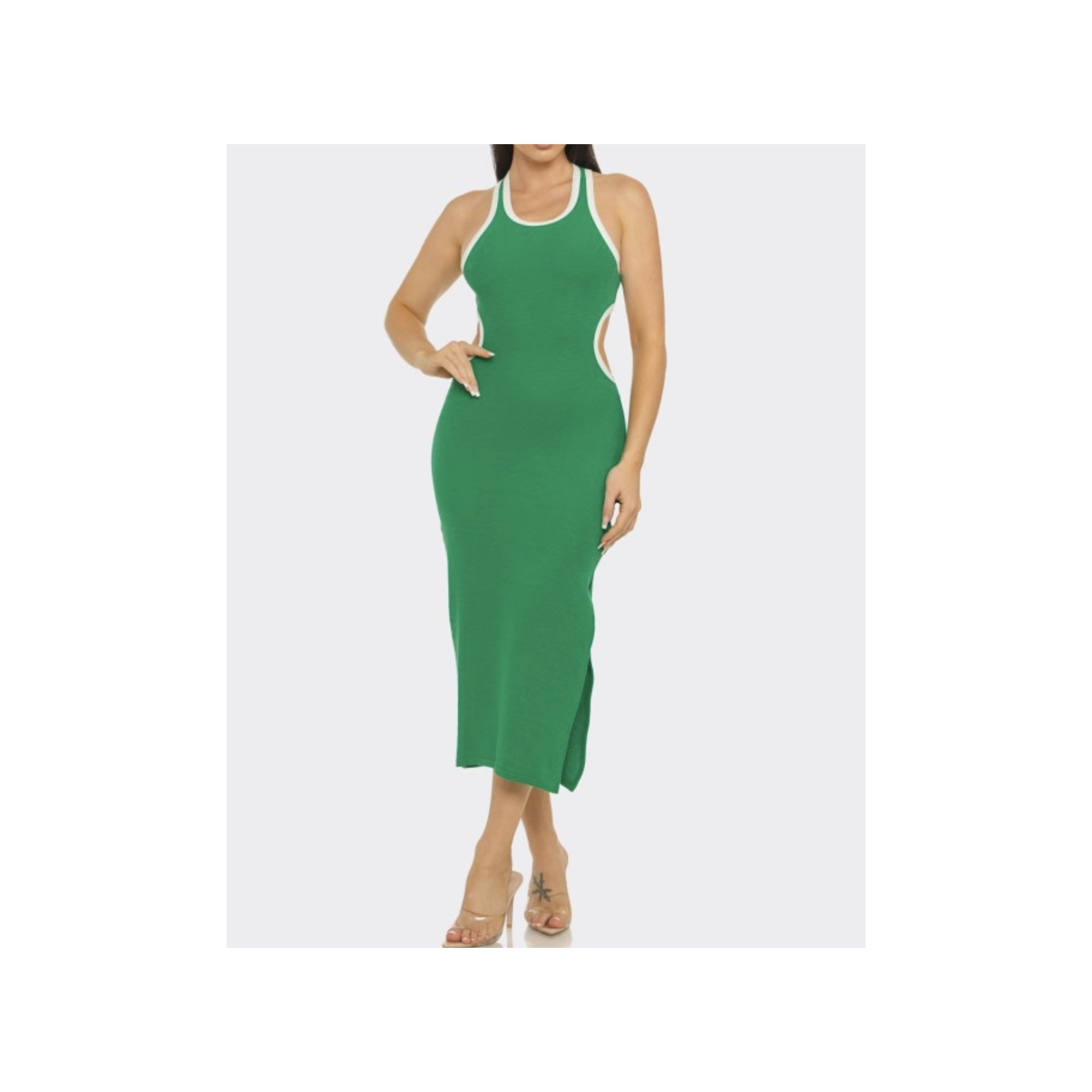 Green Open Back Midi Dress