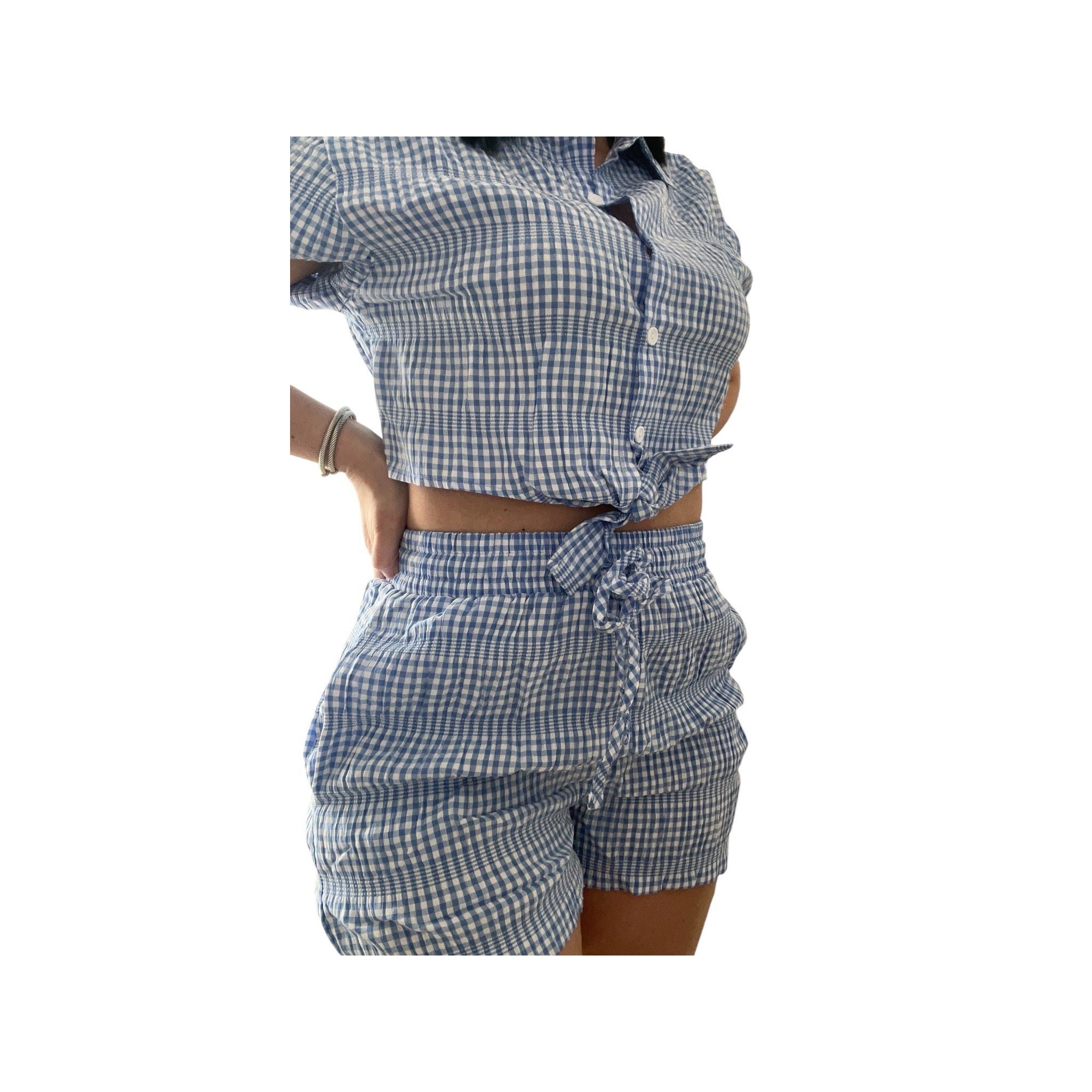 Blue Gingham Top and Short Set