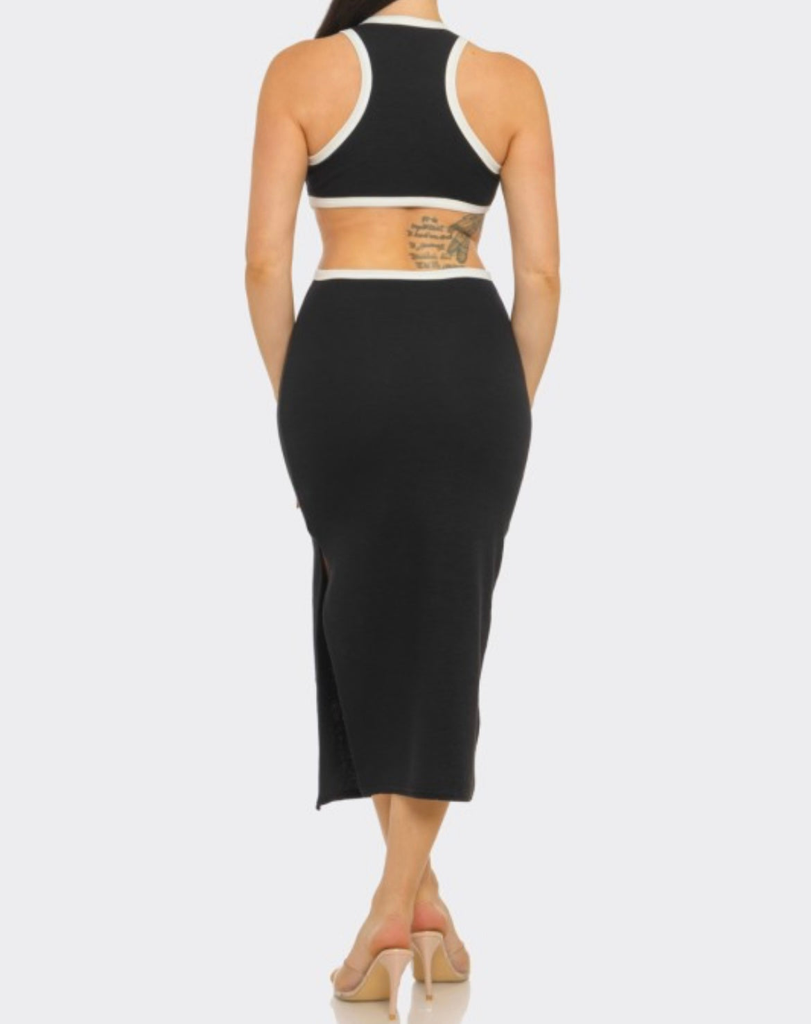 Black Open Back Midi Dress