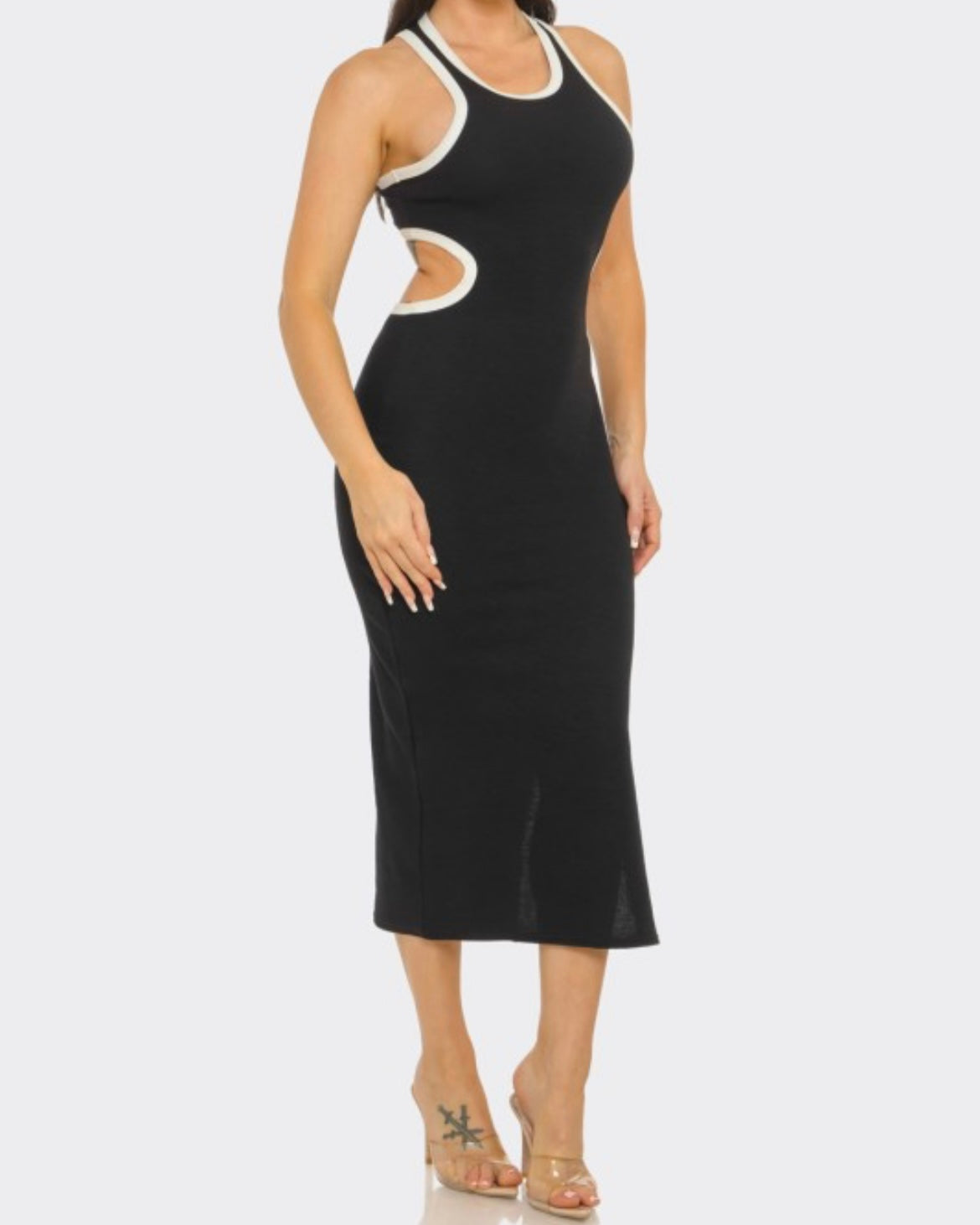 Black Open Back Midi Dress