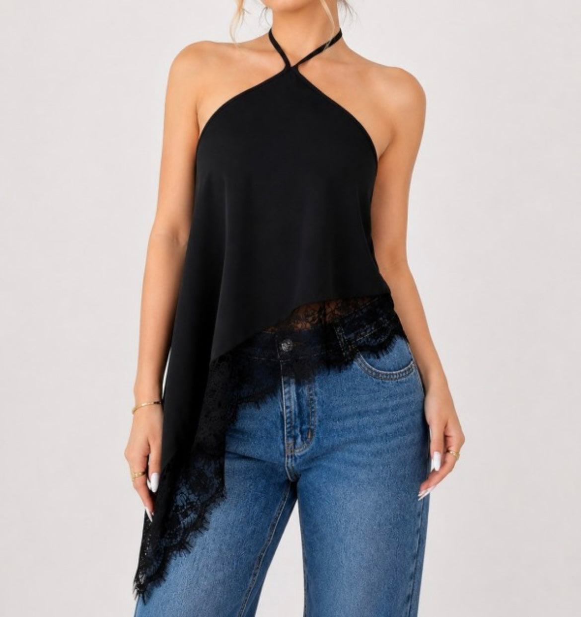 Black Halter Lace Top