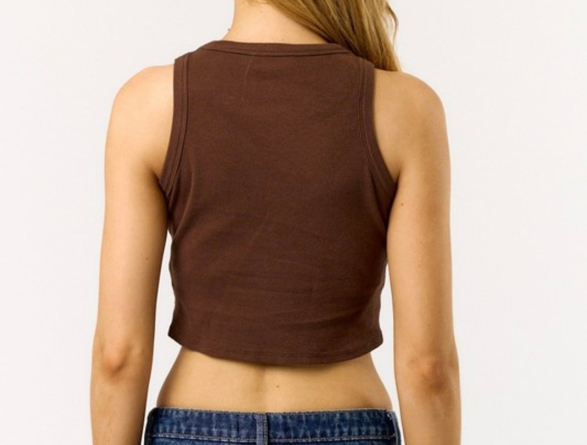 Brown Ribbed Basic Top