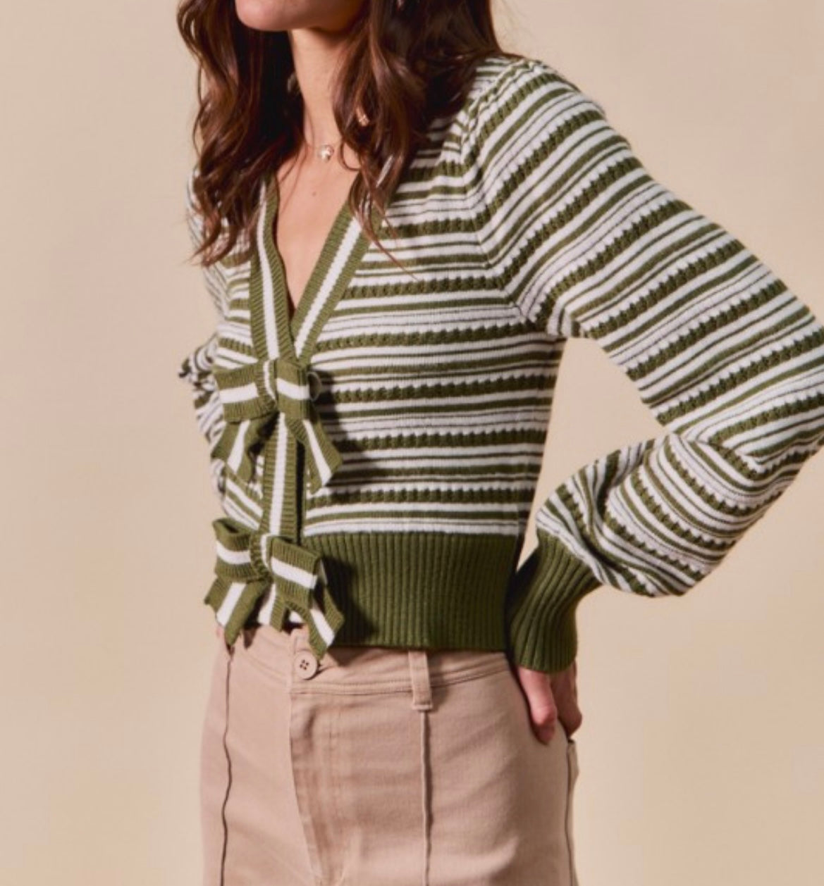 Olive Ribbon Cardigan Top