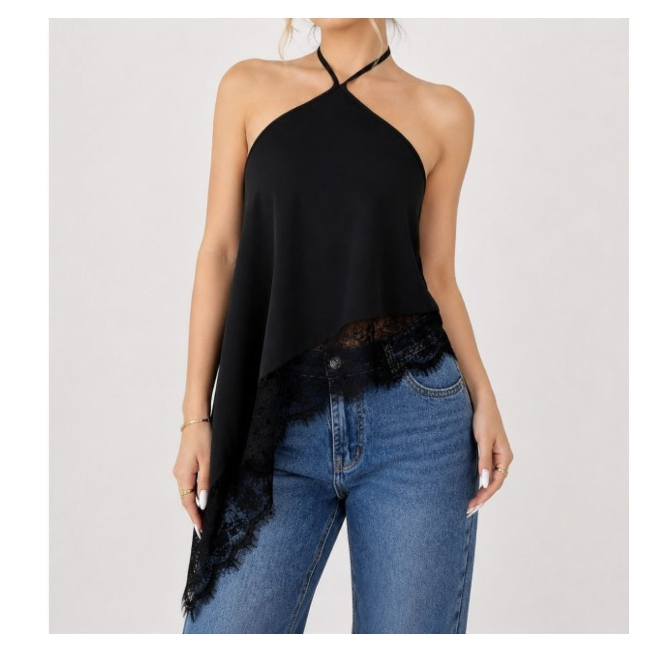 Black Halter Lace Top