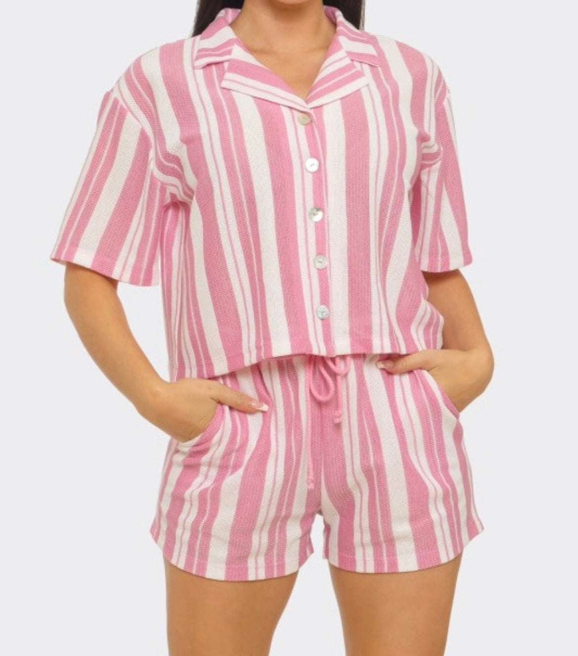 Pink Stripe Top and Short Set