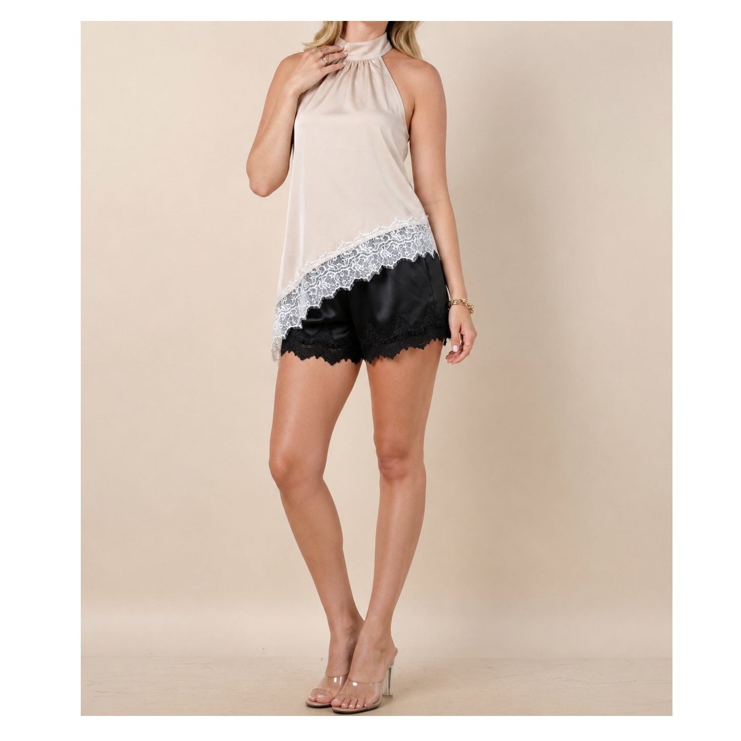 Beige-White Lace Top