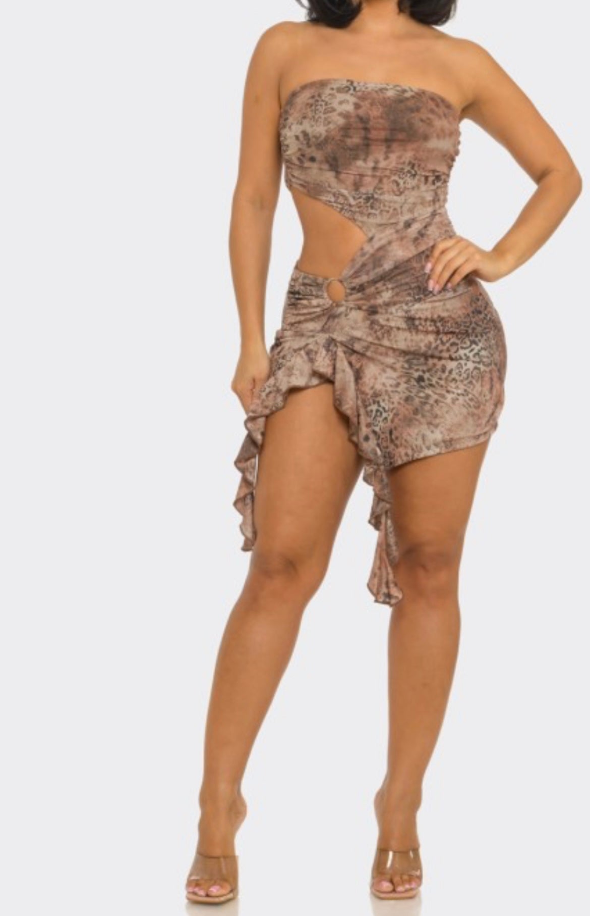 Brown Animal Print Mini Dress