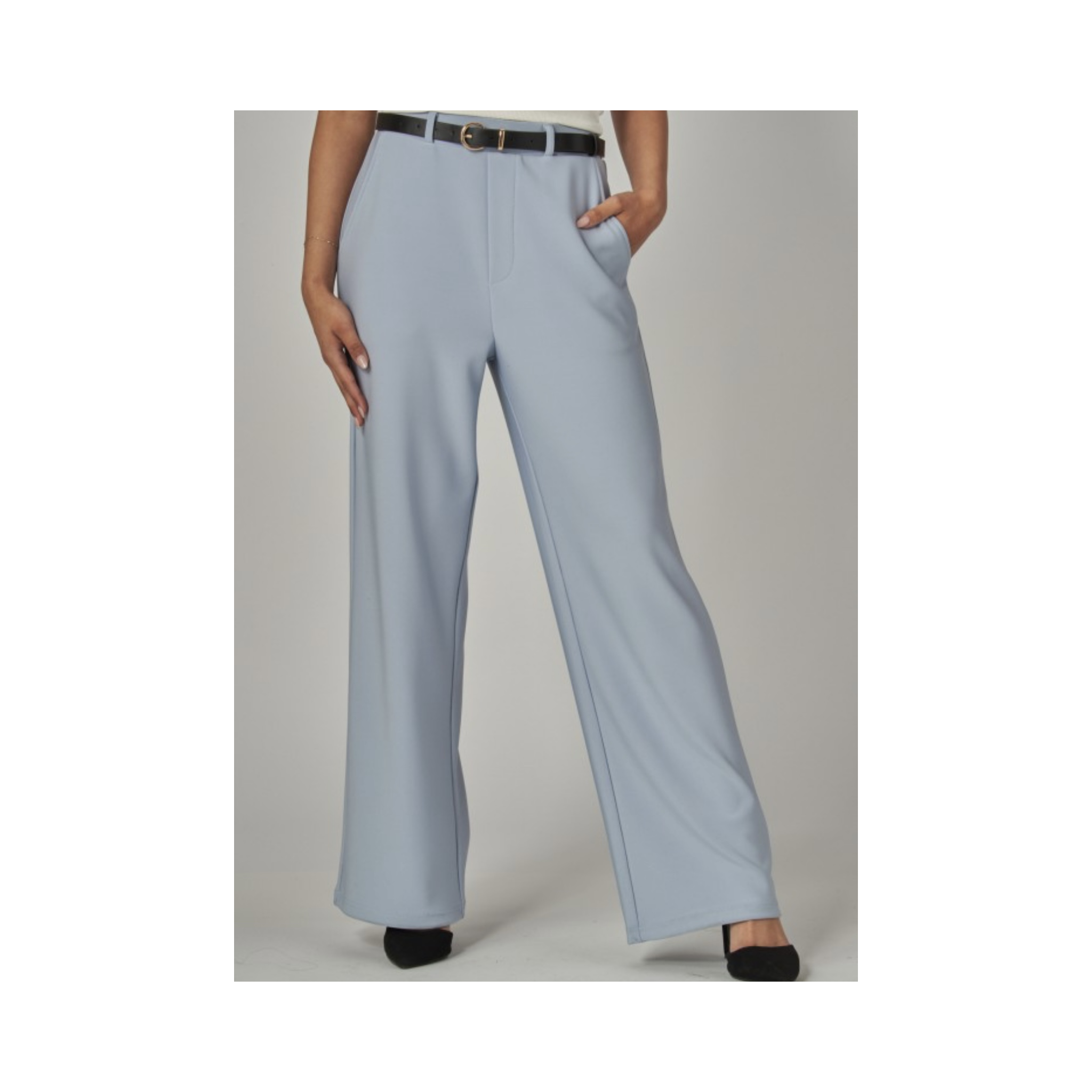 Blue High Rise Belted Pant