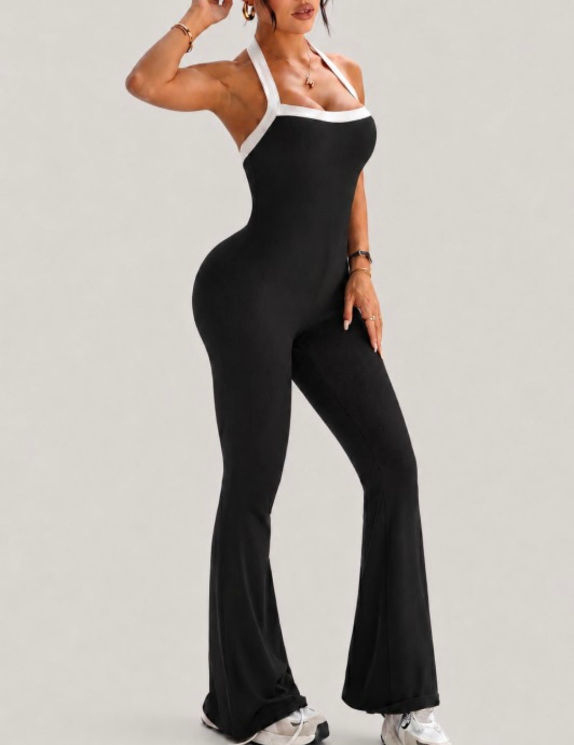 Black Active Flare Jumpsuit