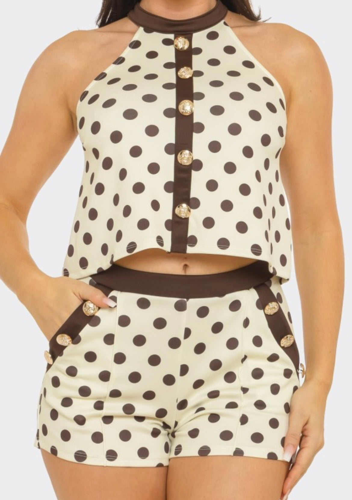 Cream-Brown Polka Set