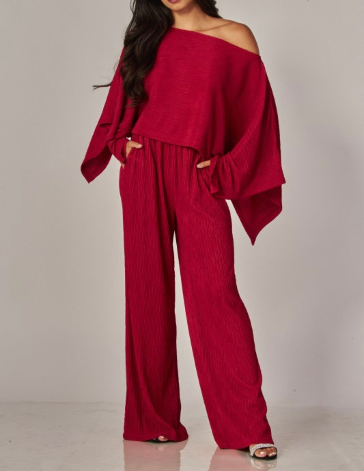 Red Pleated Set