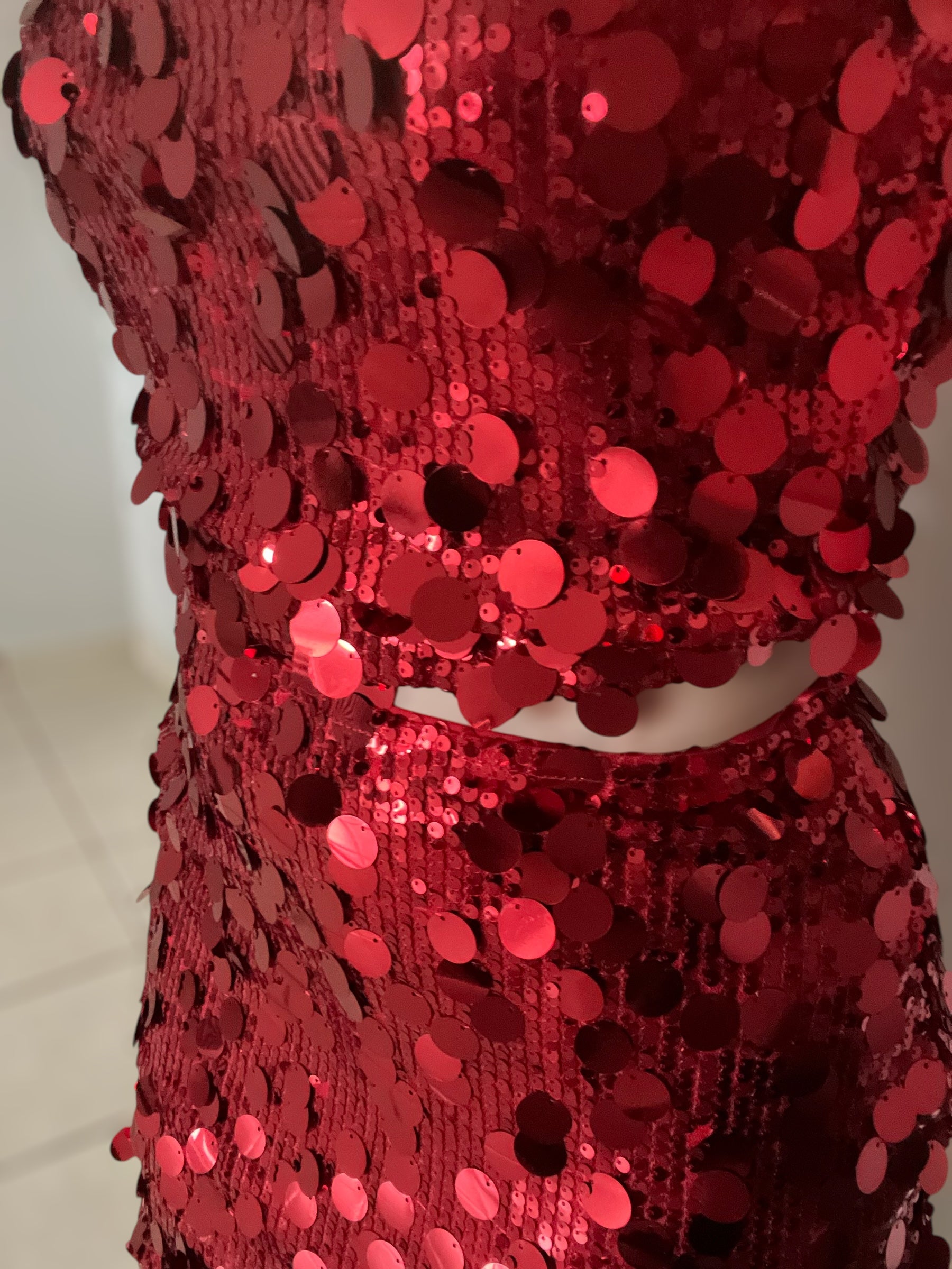 Red Sequin Mini Skirt