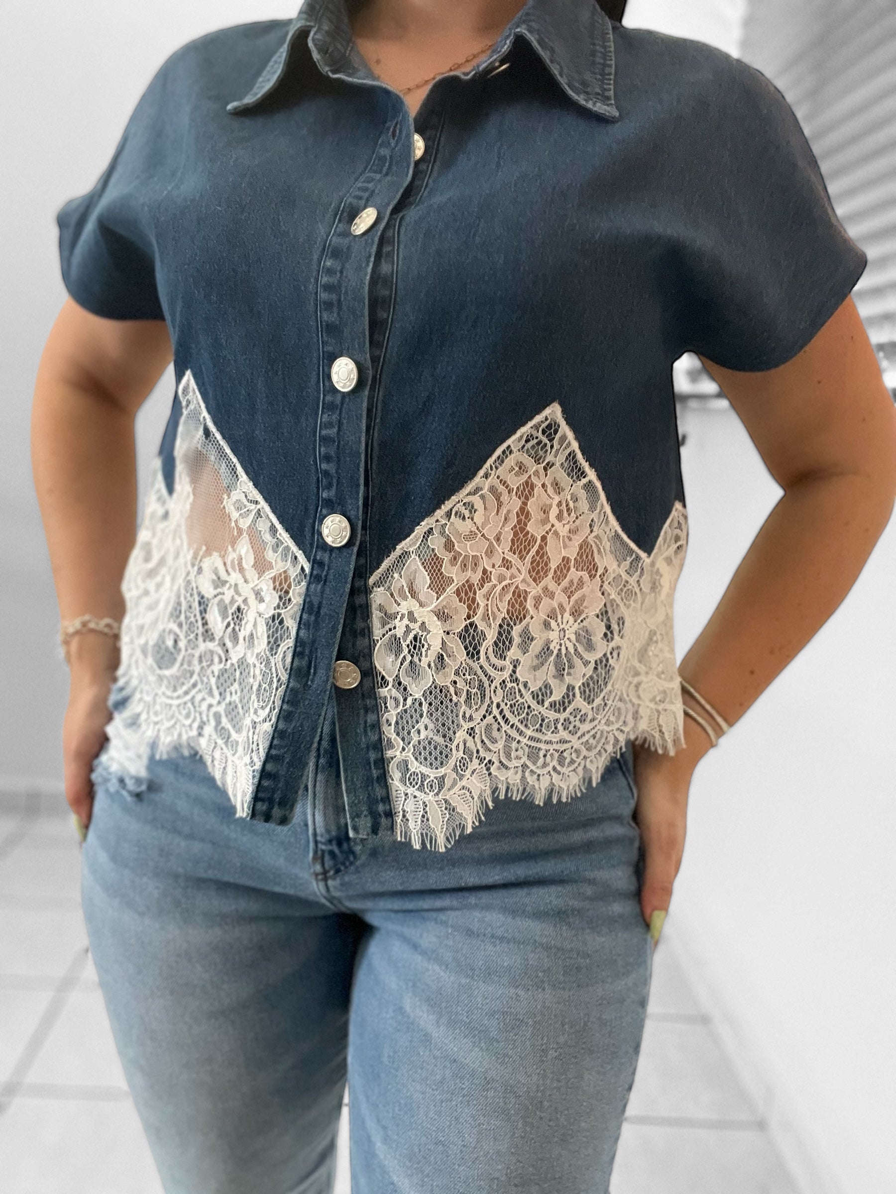 Denim Lace Top